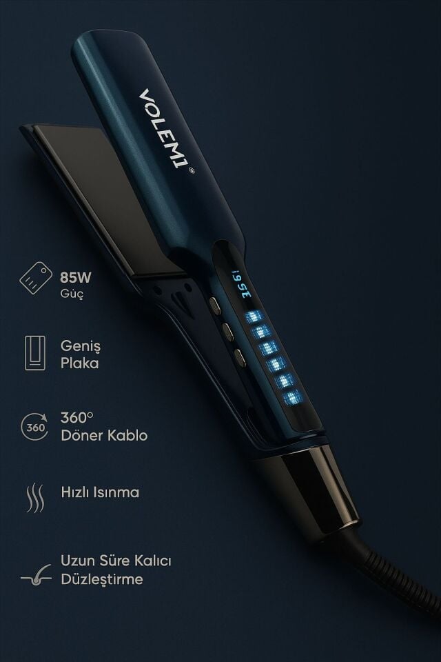 V-0099 GENİŞ Plakalı Saç Düzleştirici | Hızlı Isınma, Dijital LED Ekran, Parlak ve Pürüzsüz Saçlar