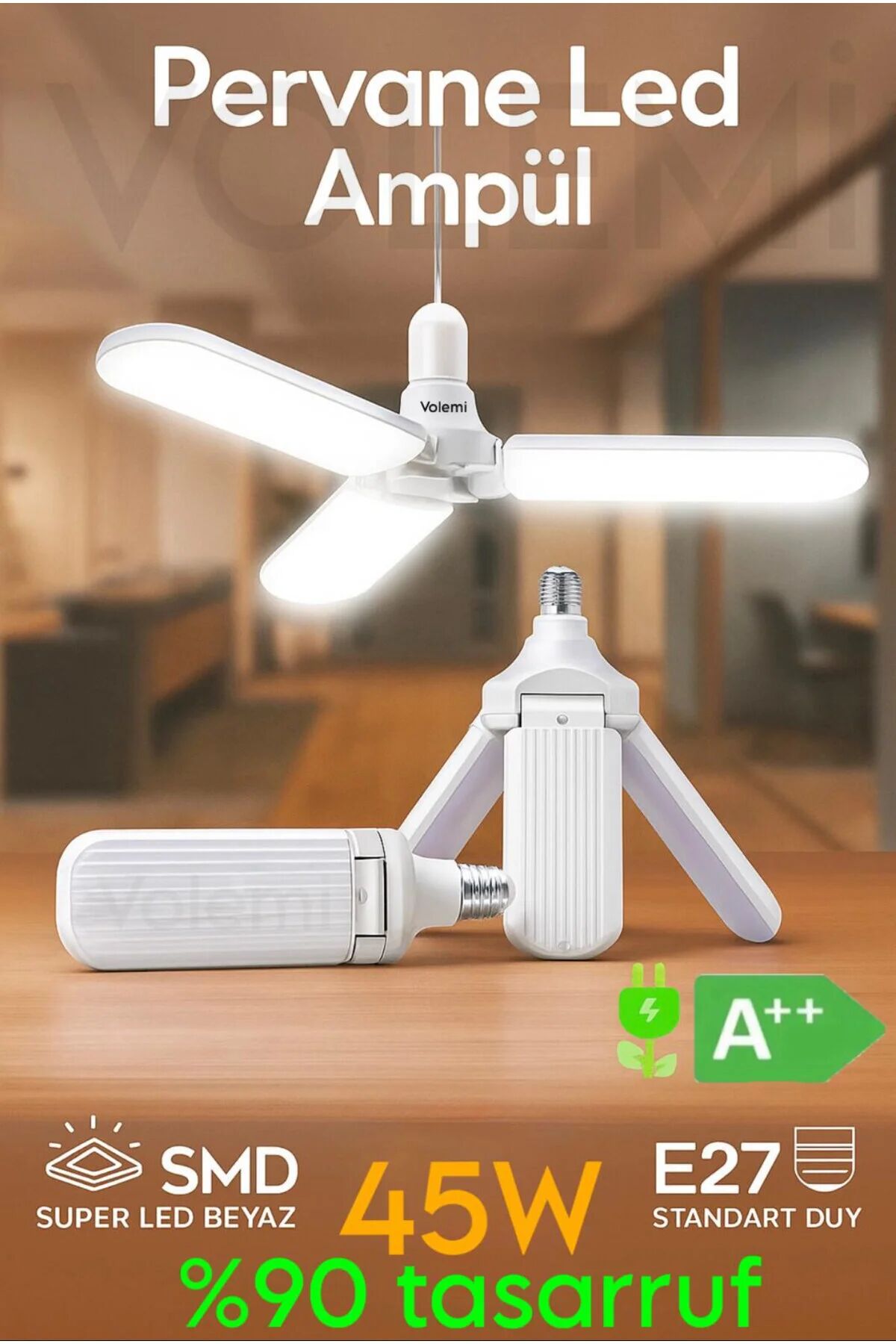 3 Kanatlı %90 tasarruflu 45w Ampul 5.000 Lümen Led Aydınlatma Beyaz Işık Led Ampul