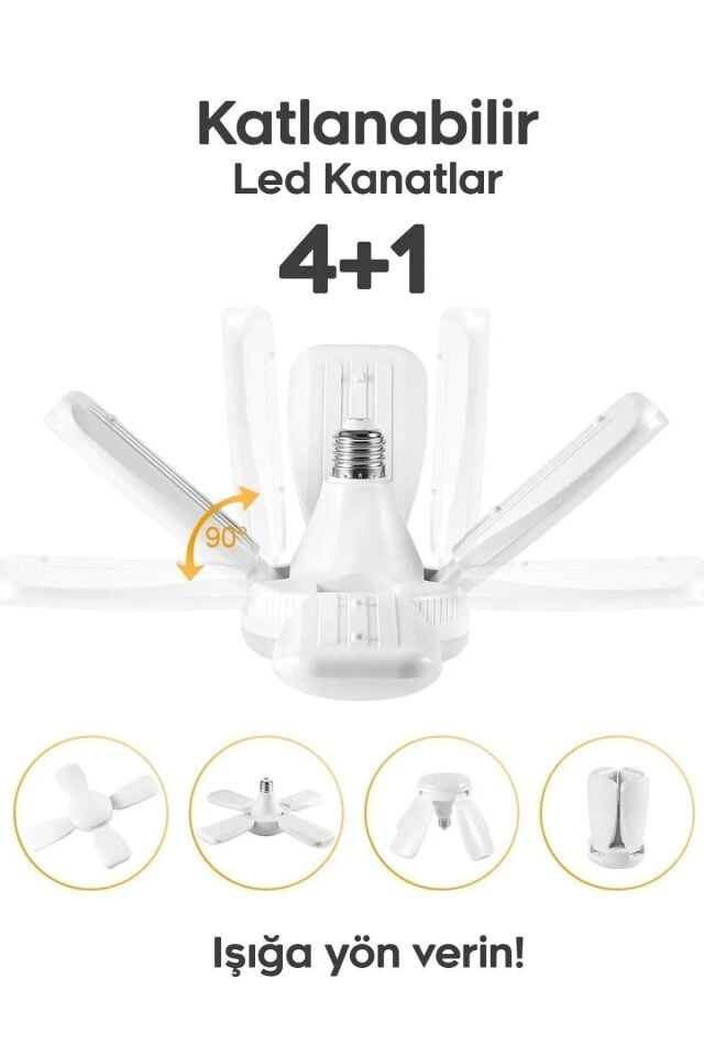 4 Kanatlı 60 Watt 6000 Lümen Katlanır Ampul 4+1 Kanatlı Katlanabilir Enerji Tasarruflu Led Ampul