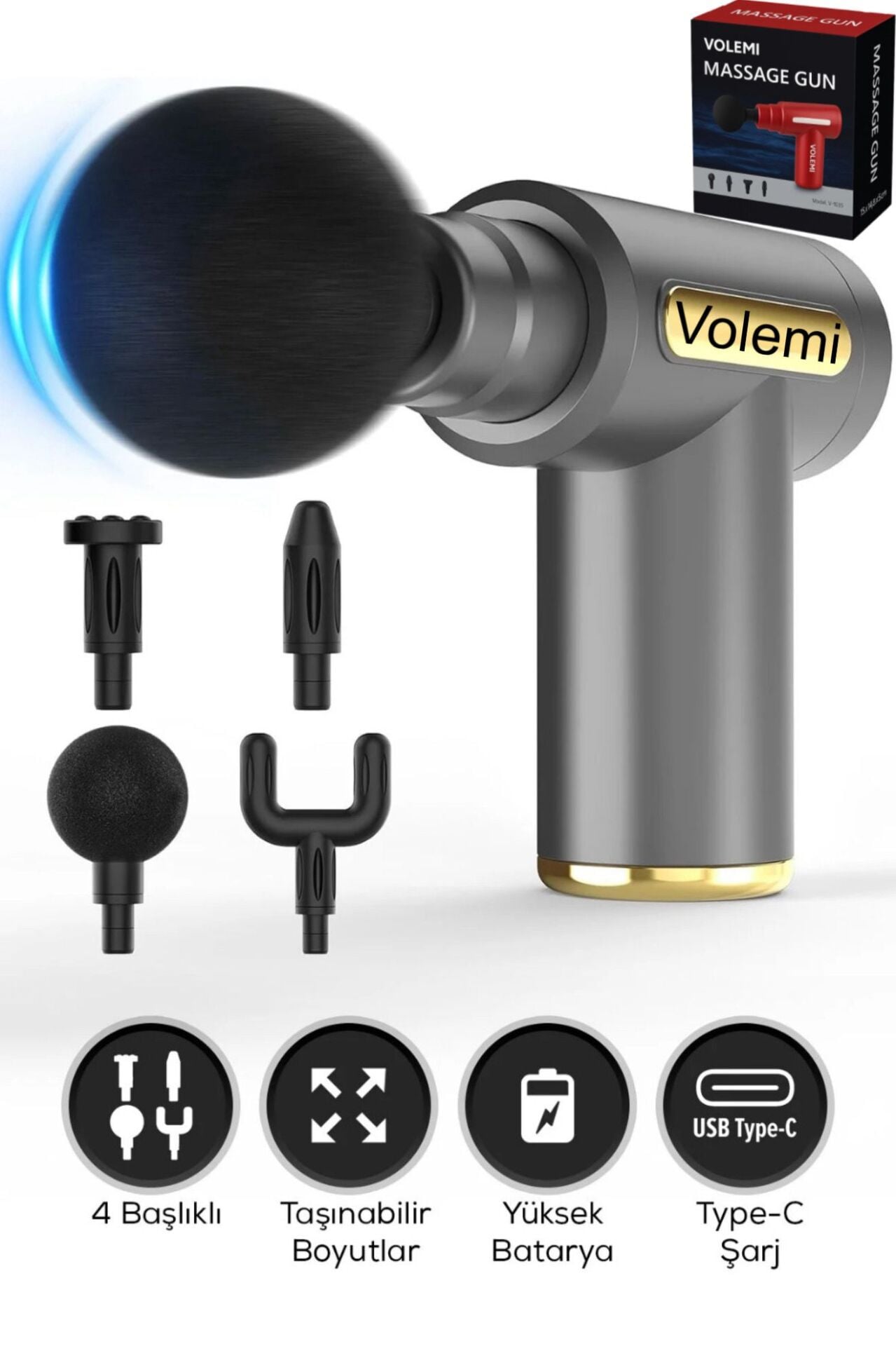 6 hız kademeli 4 Başlıklı Masaj Tabancası Masaj Aleti Şarjlı Titreşimli Sporcu Masaj Tabancası