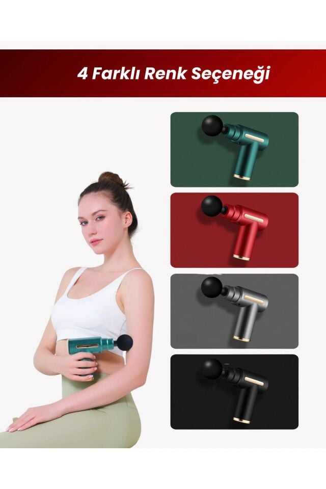 6 hız kademeli 4 Başlıklı Masaj Tabancası Masaj Aleti Şarjlı Titreşimli Sporcu Masaj Tabancası