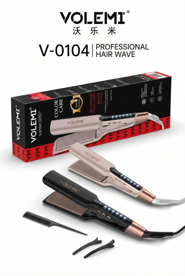 V-0104 Profesyonel Saç Tost Makinesi-Dijital Göstergeli Seramik ve Hacim Verici Şekillendirici