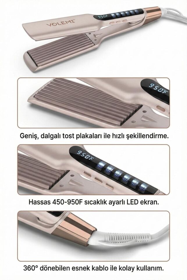 V-0104 Profesyonel Saç Tost Makinesi-Dijital Göstergeli Seramik ve Hacim Verici Şekillendirici