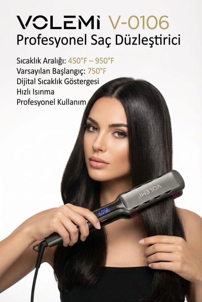 VOLEMİ V-0106 Profesyonel Geniş Seramik Plakalı Saç Düzleştirici