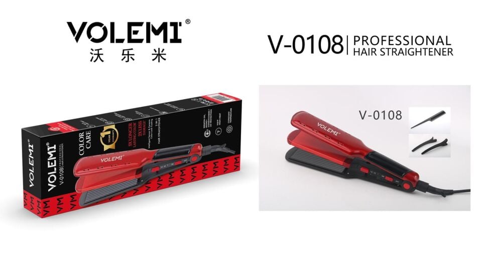 VOLEMİ V-0108 Profesyonel Çift Fonksiyonlu Saç Tostu ve Düzleştirici