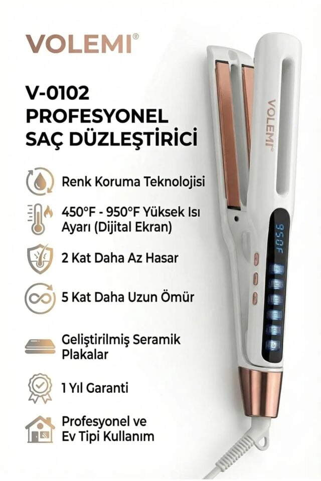V-0102 Profesyonel Seramik Çift Plaka Saç Düzleştirici 11 farklı ısı Ayarlı Renk Koruma Teknolojisi