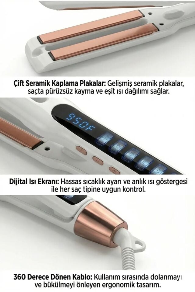 V-0102 Profesyonel Seramik Çift Plaka Saç Düzleştirici 11 farklı ısı Ayarlı Renk Koruma Teknolojisi