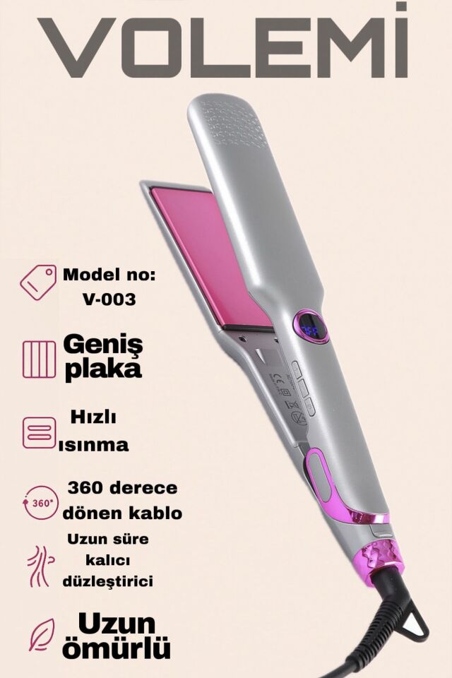 V-003 Geniş Seramik Plakalı Saç Düzleştirici Hızlı Isınma Dijital LED Ekran Parlak ve Pürüzsüz Saçlar