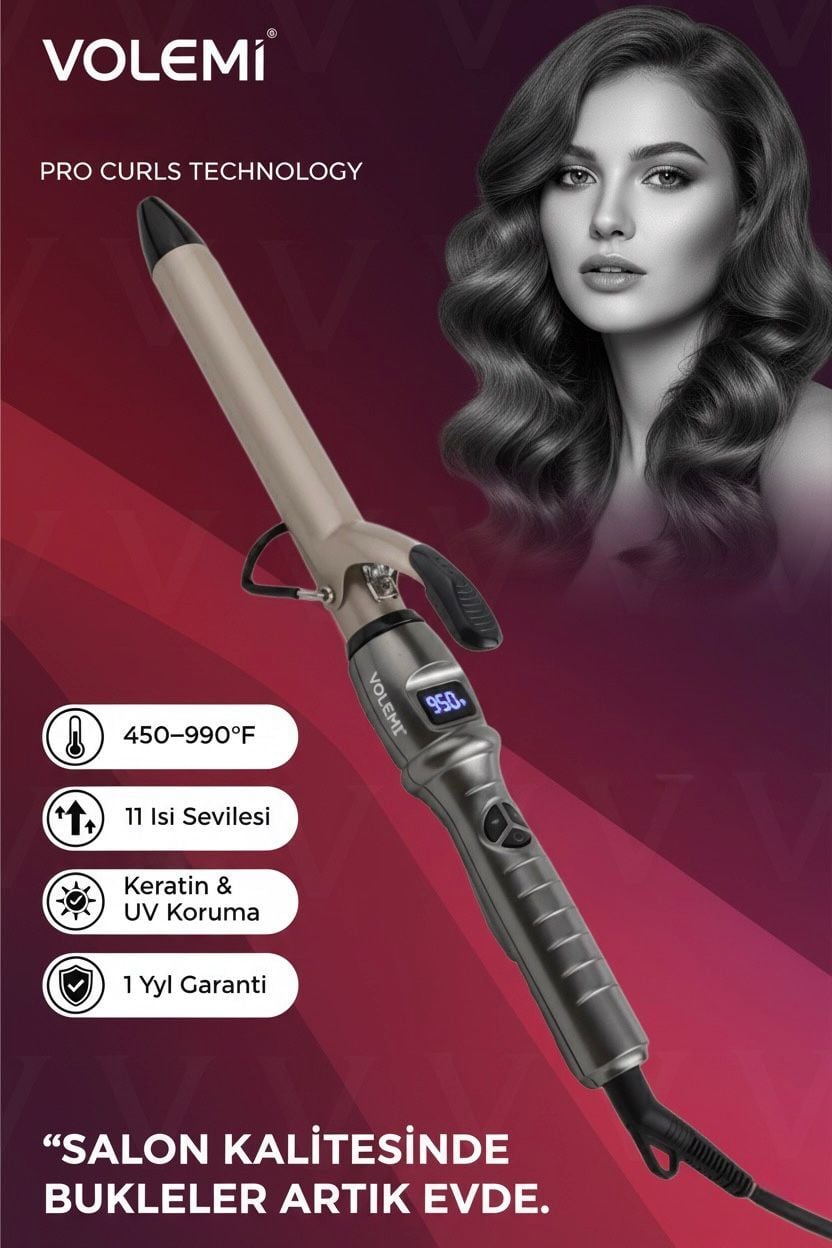V-0112 Dijital Sensörlü Saç Maşası 450-950°F 11 Kademeli Profesyonel Bukle Şekillendirici