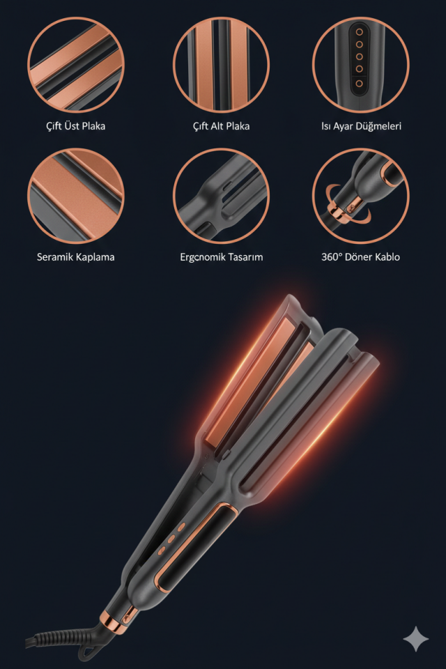 0097 Çift Plakalı Saç Düzleştirici | Hızlı Isınma, Dijital LED Ekran, Parlak ve Pürüzsüz Saçlar