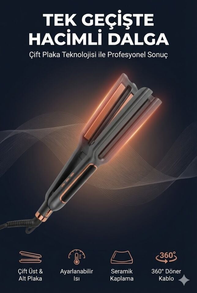 0097 Çift Plakalı Saç Düzleştirici | Hızlı Isınma, Dijital LED Ekran, Parlak ve Pürüzsüz Saçlar