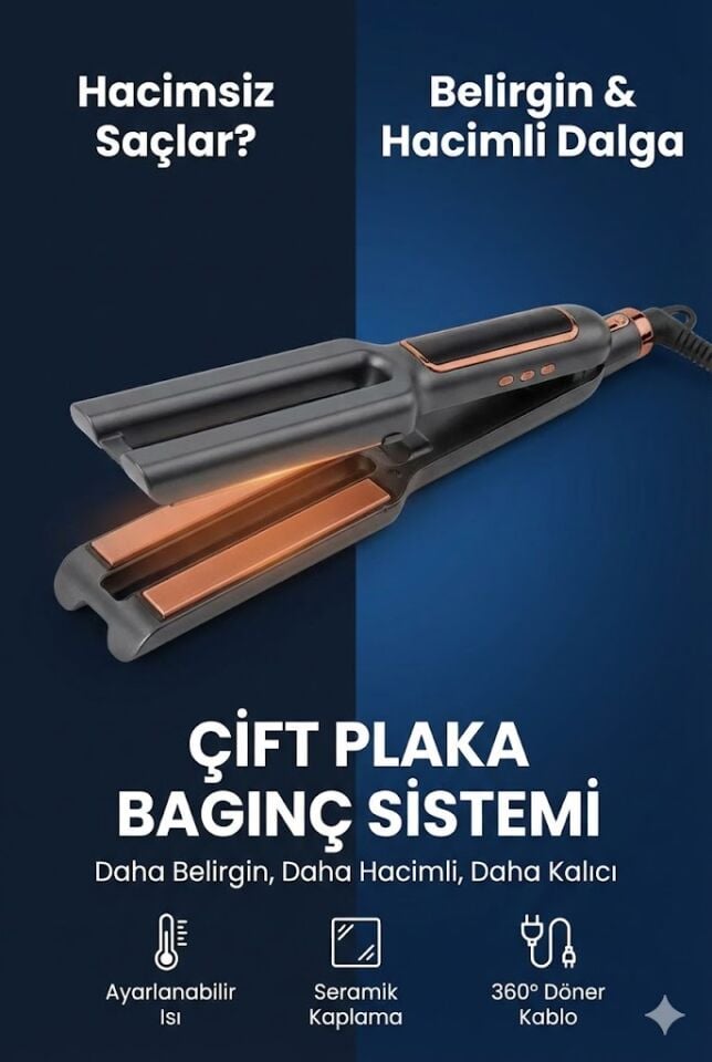 0097 Çift Plakalı Saç Düzleştirici | Hızlı Isınma, Dijital LED Ekran, Parlak ve Pürüzsüz Saçlar