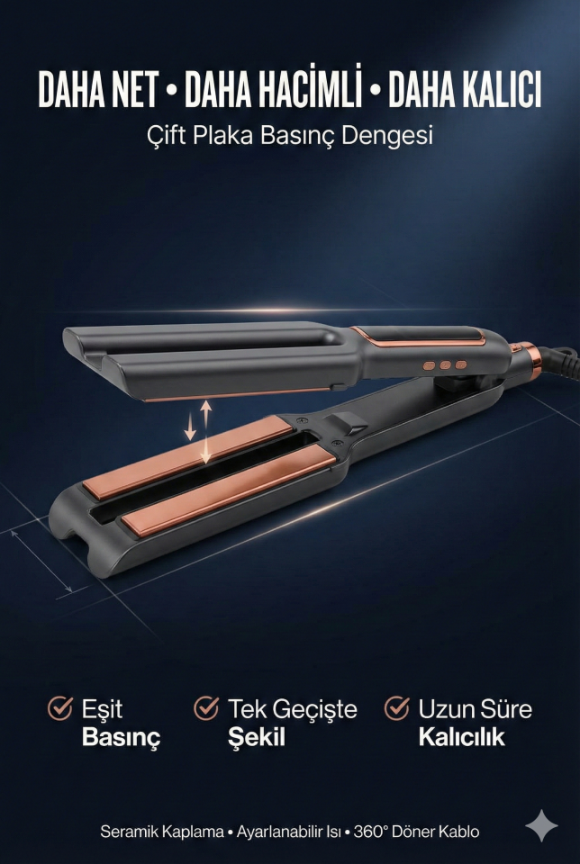0097 Çift Plakalı Saç Düzleştirici | Hızlı Isınma, Dijital LED Ekran, Parlak ve Pürüzsüz Saçlar