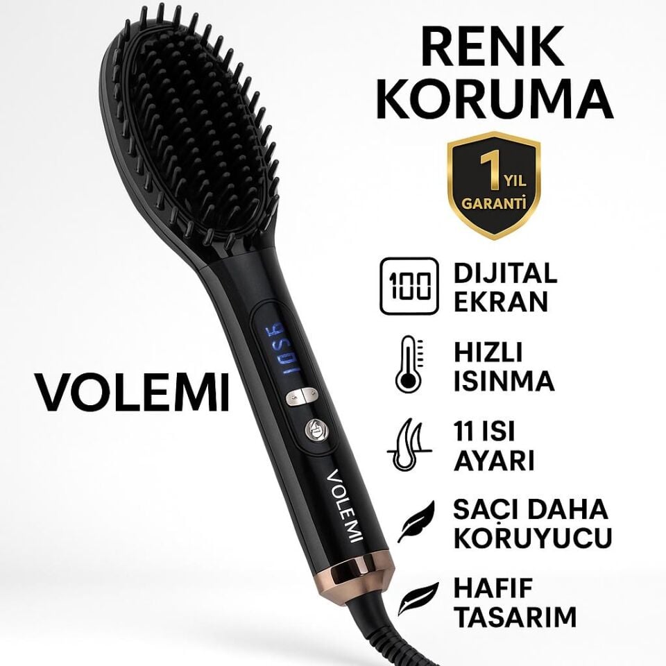 V-0111 Dijital Ekranlı Saç Düzleştirici Fırça 450-950°F 11 Kademe İyon Teknolojisi Hızlı Isınma