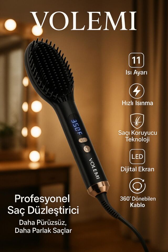 V-0111 Dijital Ekranlı Saç Düzleştirici Fırça 450-950°F 11 Kademe İyon Teknolojisi Hızlı Isınma
