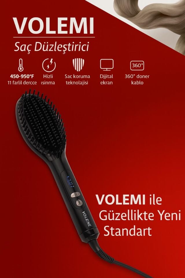 V-0111 Dijital Ekranlı Saç Düzleştirici Fırça 450-950°F 11 Kademe İyon Teknolojisi Hızlı Isınma