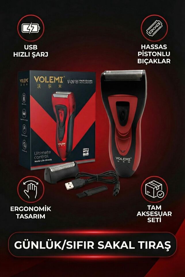 V-0918 Günlük Sakalı Sıfır Alan Profesyonel Erkek Tıraş Makinesi USB Şarjlı