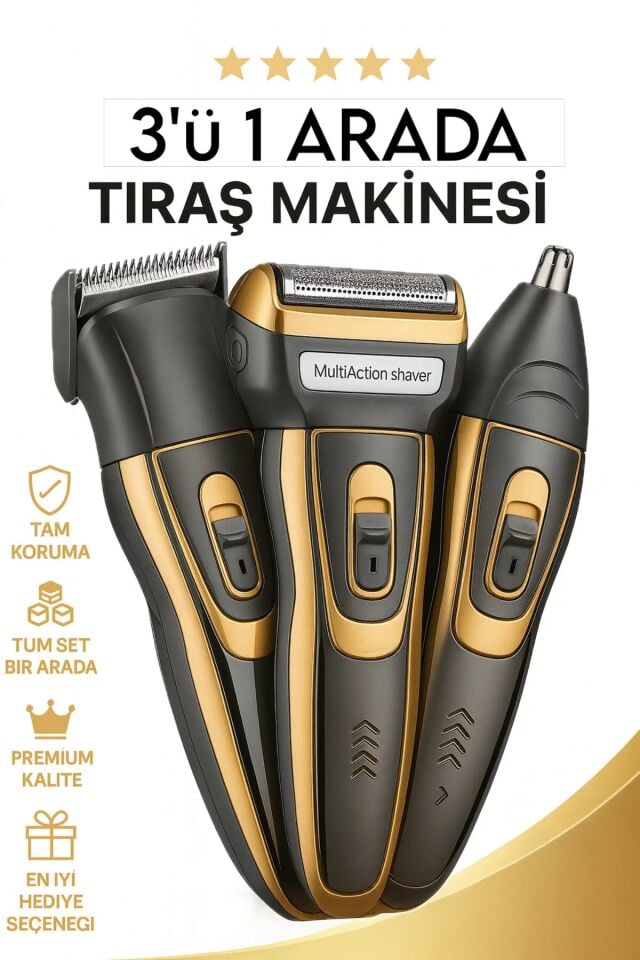 Ip-2020 3 Başlıklı Tıraş Makinesi Profesyonellerin Tercihi Tüm Set