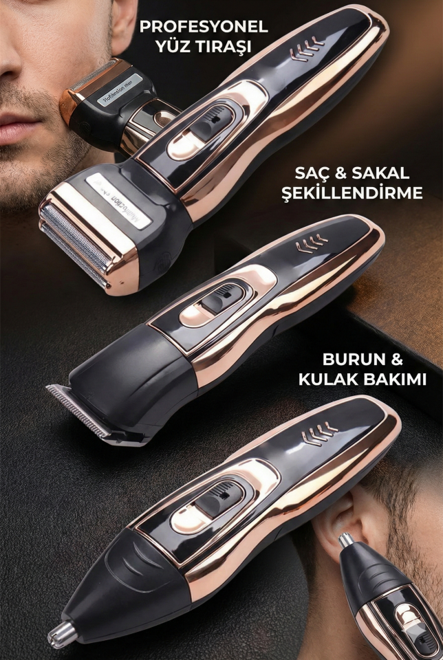 Ip-2020 3 Başlıklı Tıraş Makinesi Profesyonellerin Tercihi Tüm Set