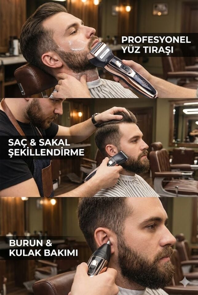 Ip-2020 3 Başlıklı Tıraş Makinesi Profesyonellerin Tercihi Tüm Set