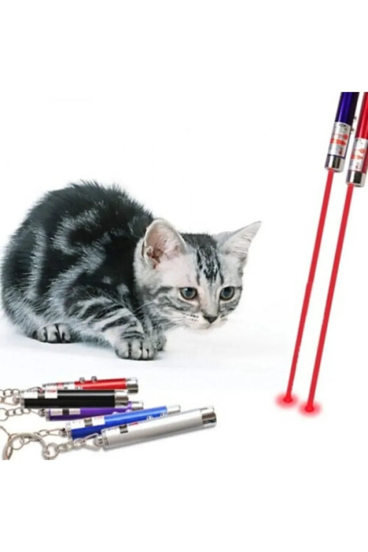 Kedi Lazeri Kırmızı Lazer Anahtarlık Kedi Oyun Lazeri Pil Dahil Kedi Oyuncağı