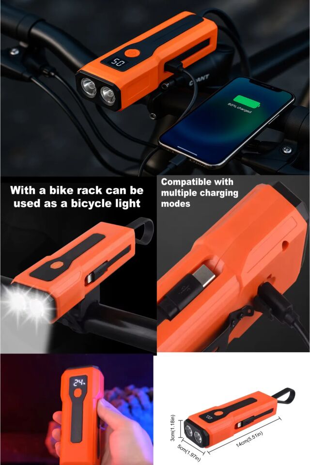 Deprem Çantası Için El Feneri-bisiklet Farı-dijital Ekran Powerbank-uzun Ömürlü Pil- Kamp Lambası