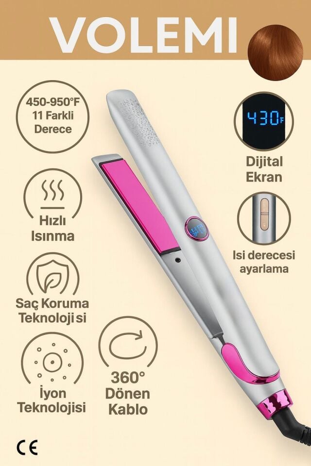 V-004 Dar Plakalı Saç Düzleştirici | Hızlı Isınma, Dijital LED Ekran, Parlak ve Pürüzsüz Saçlar