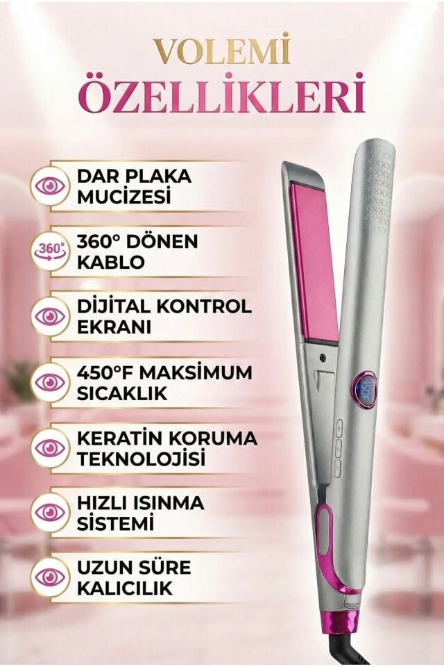 V-004 Dar Plakalı Saç Düzleştirici | Hızlı Isınma, Dijital LED Ekran, Parlak ve Pürüzsüz Saçlar