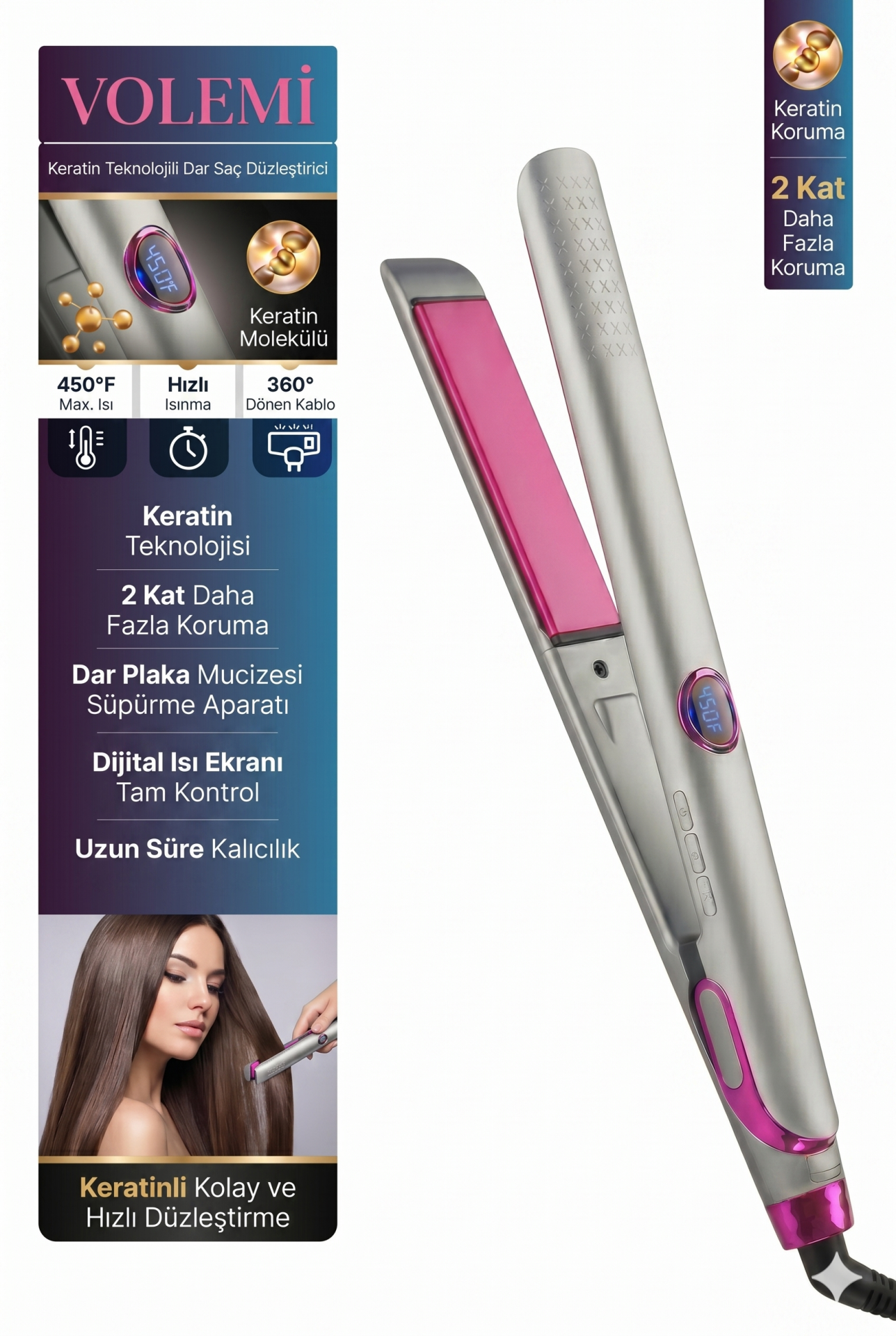 V-004 Dar Plakalı Saç Düzleştirici | Hızlı Isınma, Dijital LED Ekran, Parlak ve Pürüzsüz Saçlar