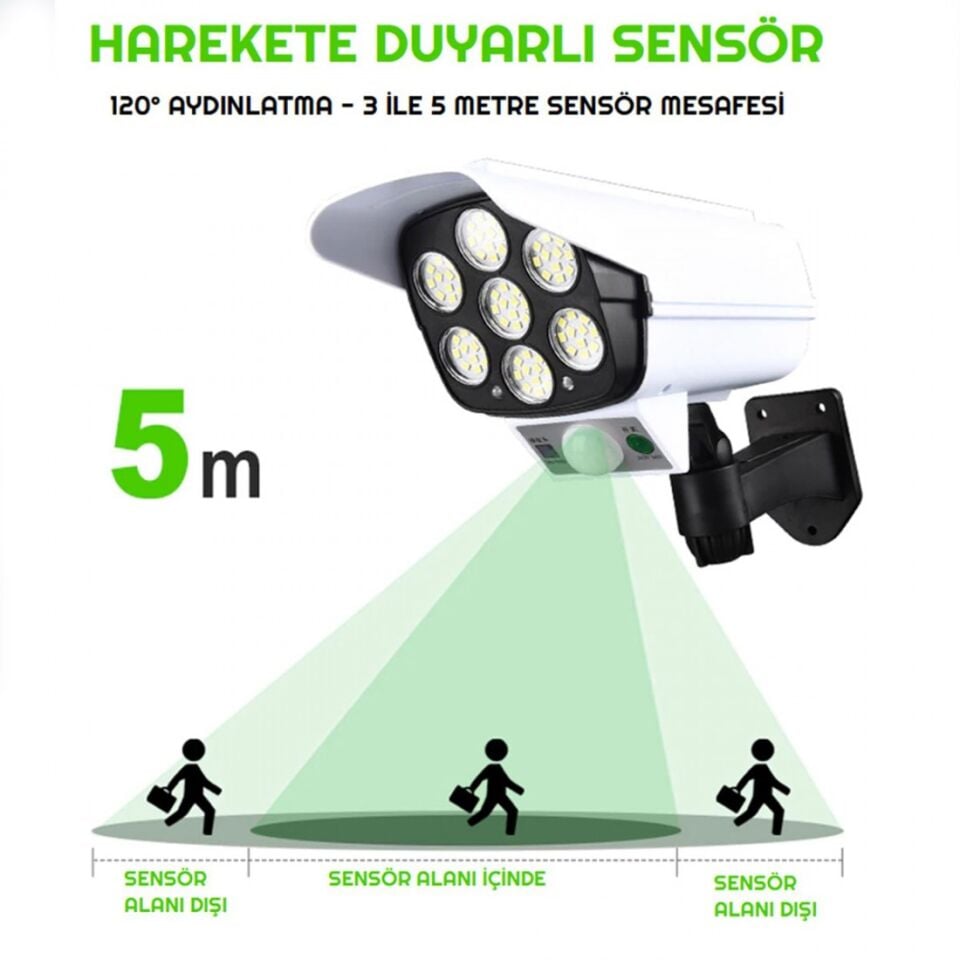 Kamera Görünümlü Hareket Sensörlü Uzaktan Kumandalı Solar Bahçe Lambası