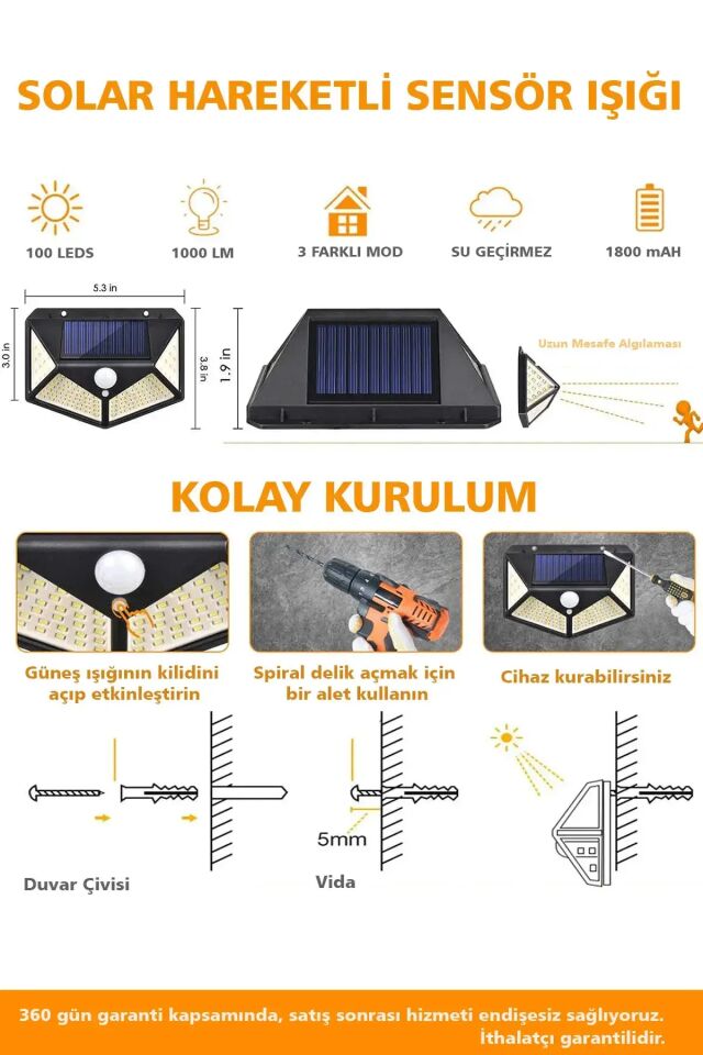 067 Güneş Enerjili Solar Lamba Aydınlatma Harekete Duyarlı Sensörlü Apartman İş Yeri Havuz Otopark Lamba