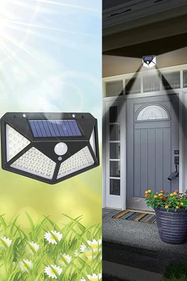 067 Güneş Enerjili Solar Lamba Aydınlatma Harekete Duyarlı Sensörlü Apartman İş Yeri Havuz Otopark Lamba