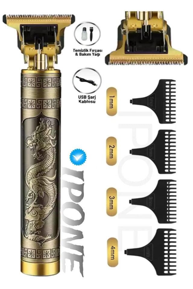 Dragon Heykelli Çelik Kasa Profesyonel Saç Sakal Ense Çizim Tüm Vücut Tüyü Lazer Öncesi Tıraş Makinesi.