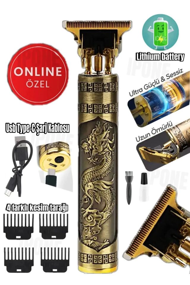 Dragon Heykelli Çelik Kasa Profesyonel Saç Sakal Ense Çizim Tüm Vücut Tüyü Lazer Öncesi Tıraş Makinesi.