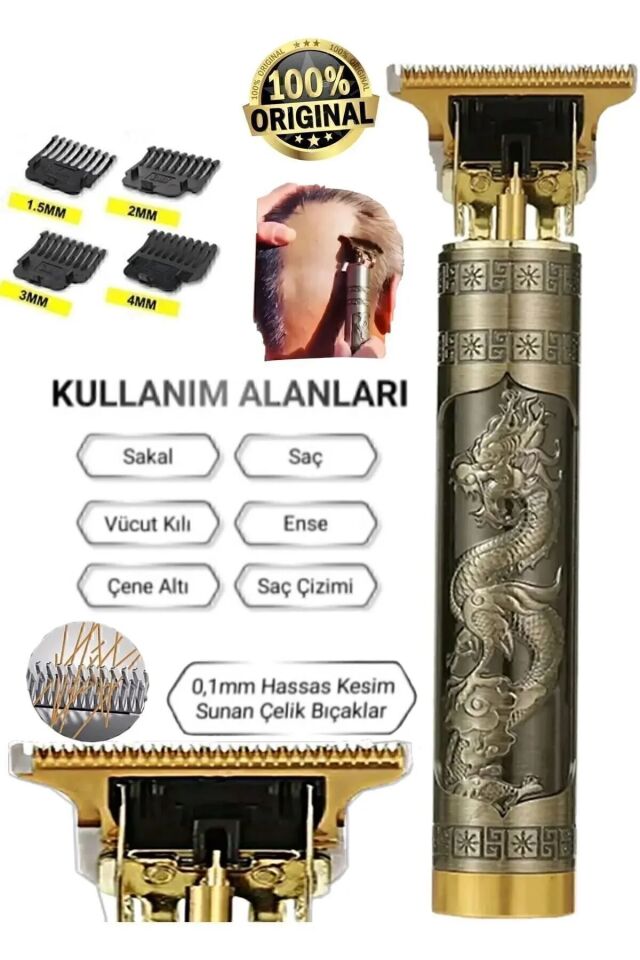 Dragon Heykelli Çelik Kasa Profesyonel Saç Sakal Ense Çizim Tüm Vücut Tüyü Lazer Öncesi Tıraş Makinesi.