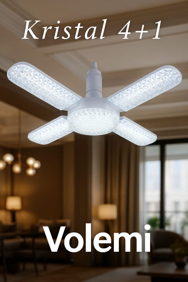 65W E27 KRİSTAL KATLANABİLİR PERVANE MODEL LED AMPUL 4+1  KANATLI LED AMPUL 6000 LÜMEN
