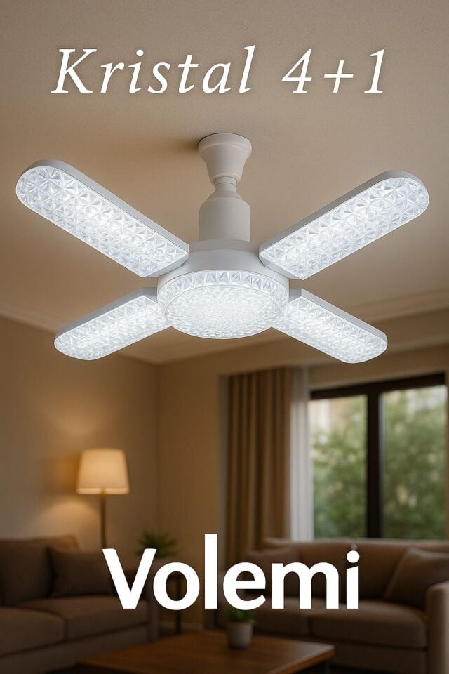 65W E27 KRİSTAL KATLANABİLİR PERVANE MODEL LED AMPUL 4+1  KANATLI LED AMPUL 6000 LÜMEN
