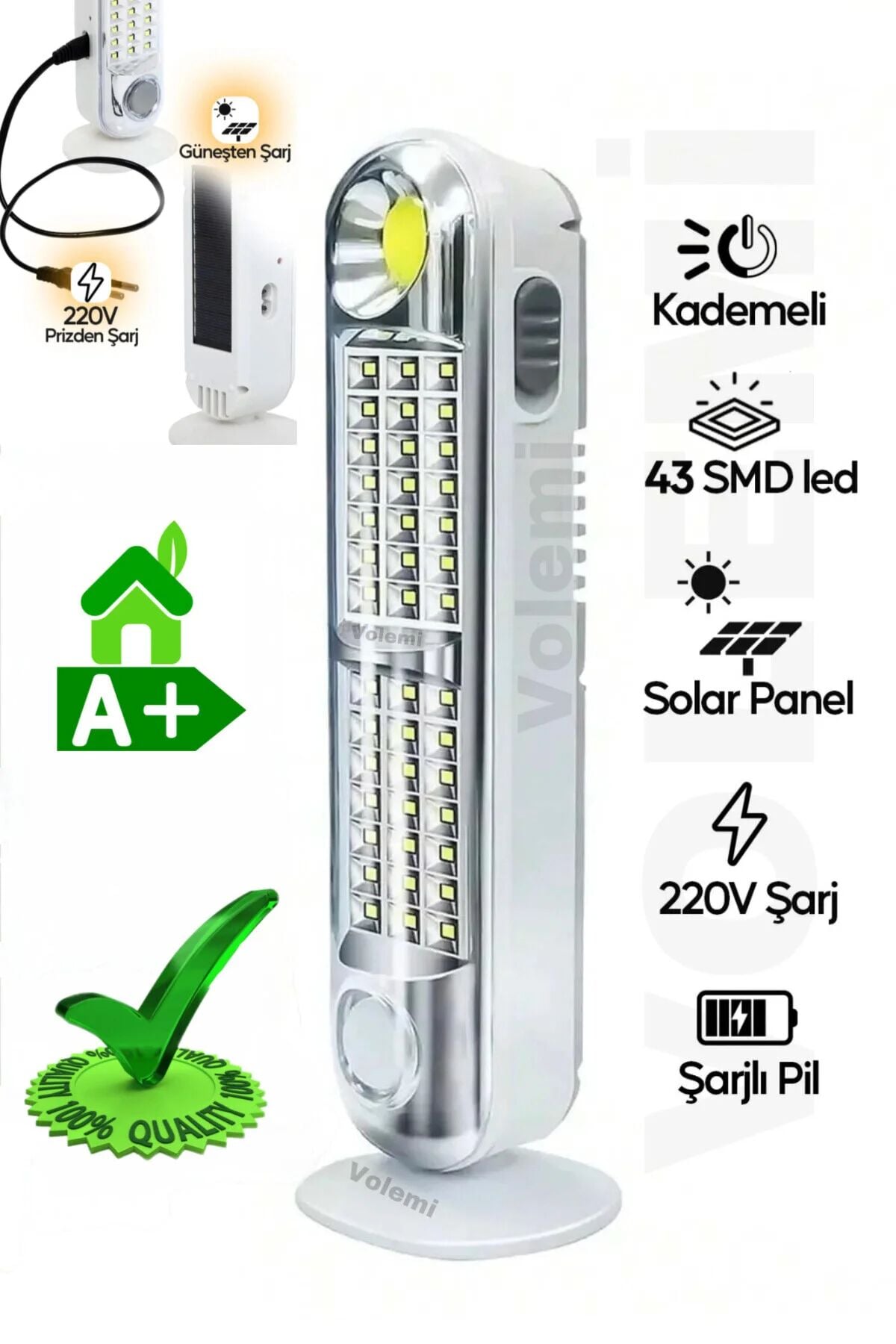V-005 Güneş Enerjili Ve Şarjlı 42 Ledli Acil Durum Solar Aydınlatma Kamp Lambası Işıldak