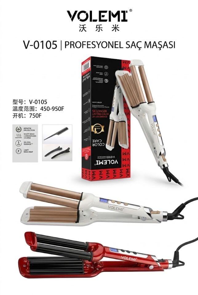 V-0105 Profesyonel Su Dalgası Saç Maşası Argan Yağlı Dijital Ekranlı