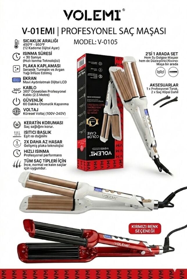 V-0105 Profesyonel Su Dalgası Saç Maşası Argan Yağlı Dijital Ekranlı