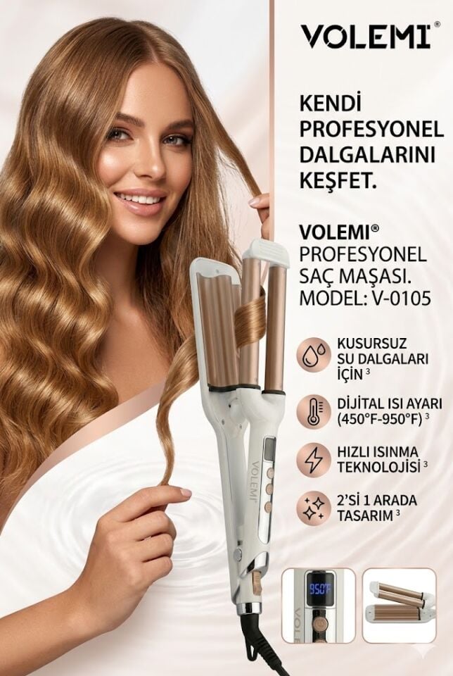 V-0105 Profesyonel Su Dalgası Saç Maşası Argan Yağlı Dijital Ekranlı