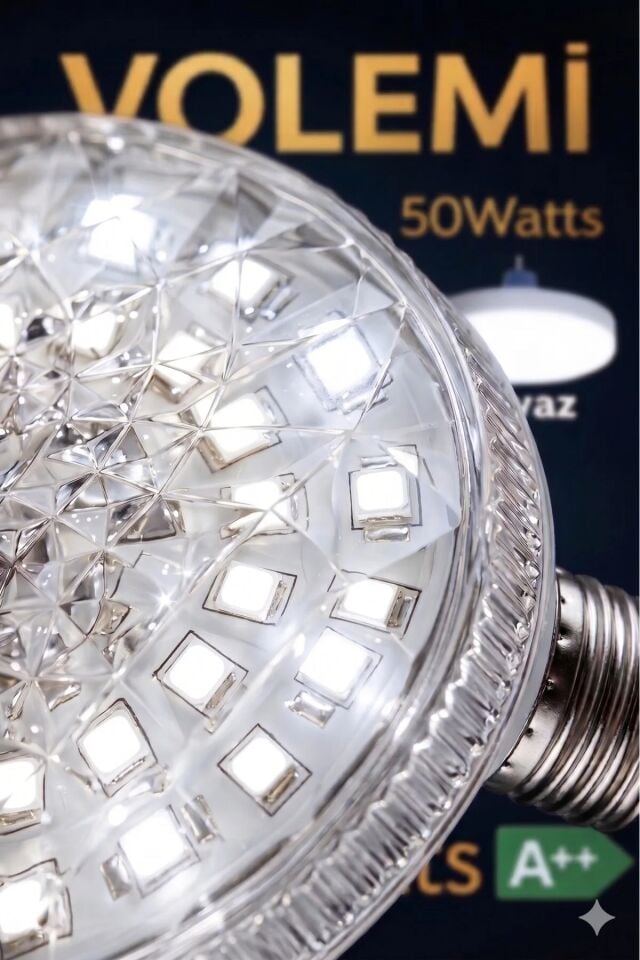 VOLEMİ Kristal Tasarım 50W LED Ampul | 5000 Lümen E27 Beyaz Işık