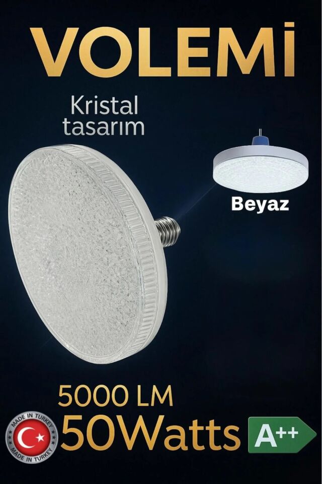 VOLEMİ Kristal Tasarım 50W LED Ampul | 5000 Lümen E27 Beyaz Işık