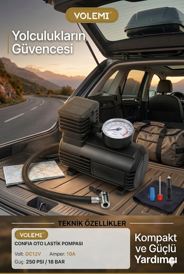VM-724 Çok Amaçlı Araç Lastik Şişirme Pompası ve Hava Kompresörü - 12V / 250 PSI