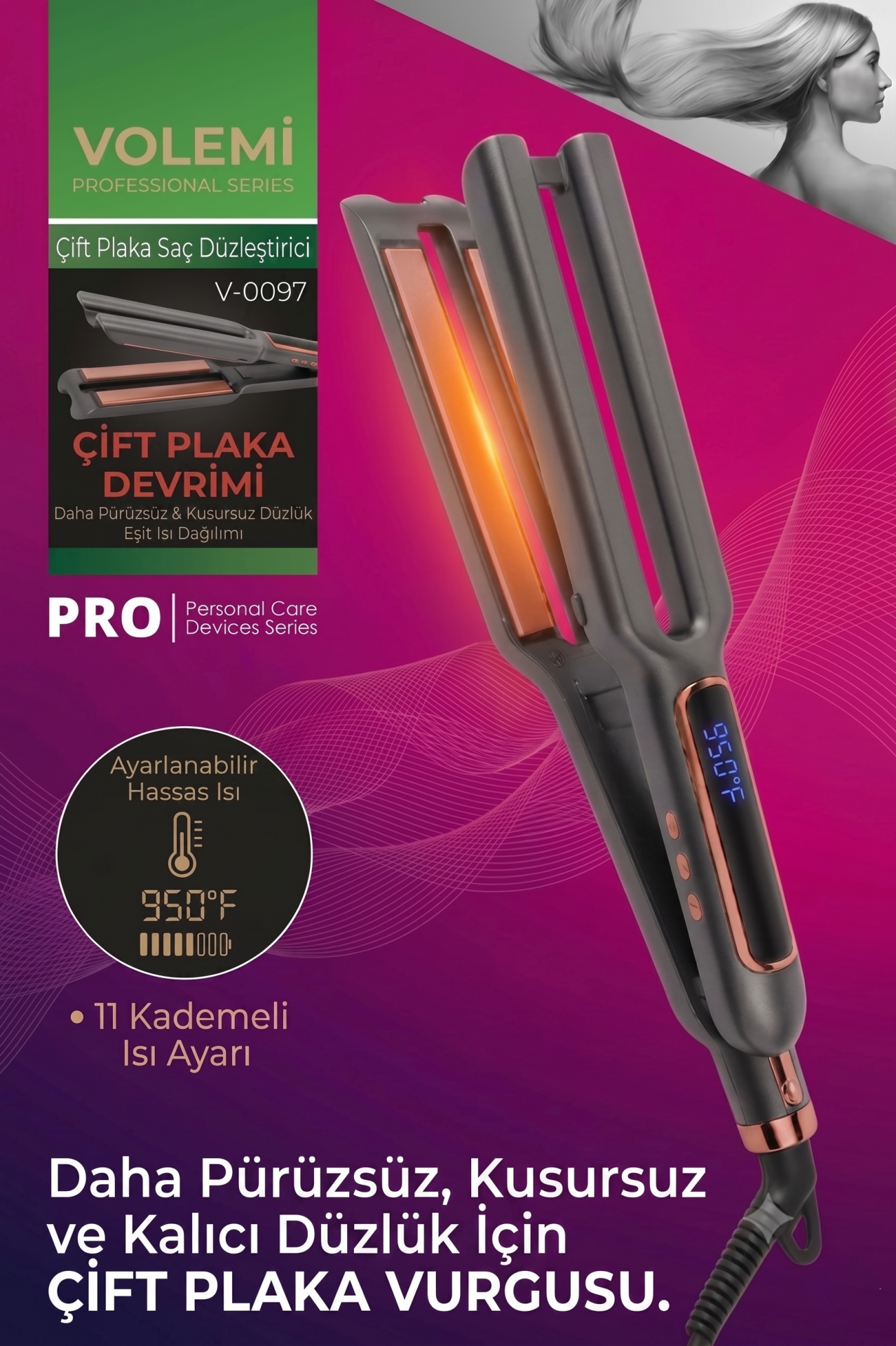 Volemi V-0097 Pro Çift Plaka Saç Düzleştirici