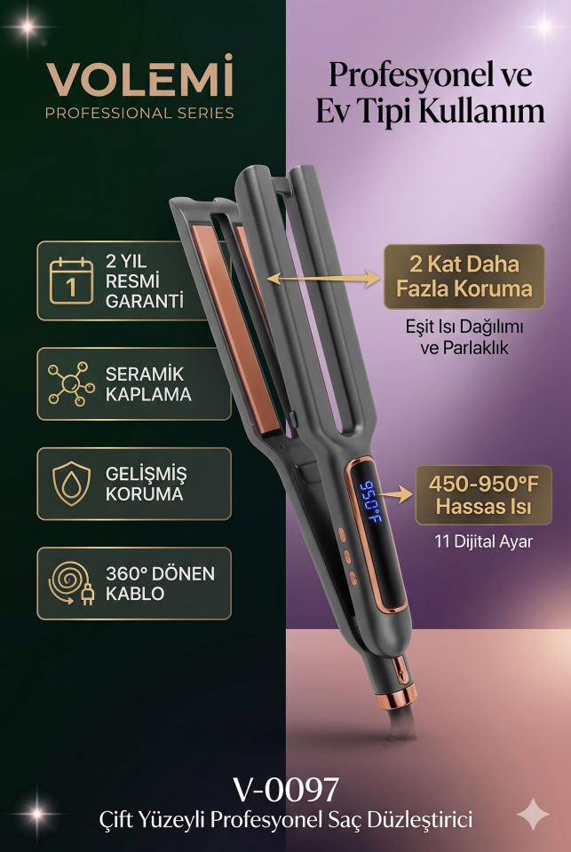Volemi V-0097 Pro Çift Plaka Saç Düzleştirici