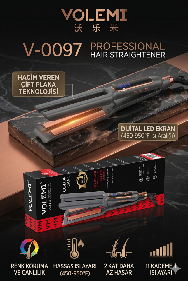 Volemi V-0097 Pro Çift Plaka Saç Düzleştirici
