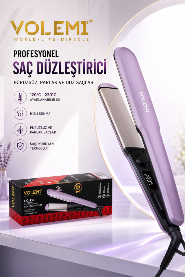 0200 Profesyonel Saç Düzleştirici – Seramik Plakalı, Dijital Ekranlı, 120°C-230°C Ayarlanabilir Isı, Hızlı Isınma