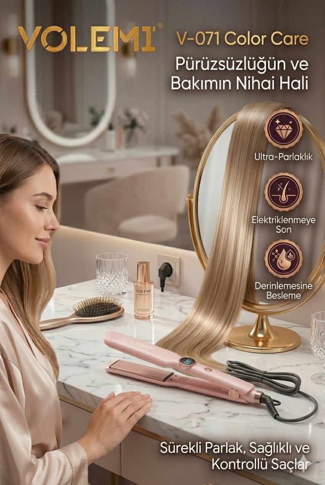 071 Profesyonel Saç Düzleştirici 100°C-230°C Dijital Isı Ayarlı Geniş Seramik Plakalı Keratin & UV Korumalı Düzleştirici