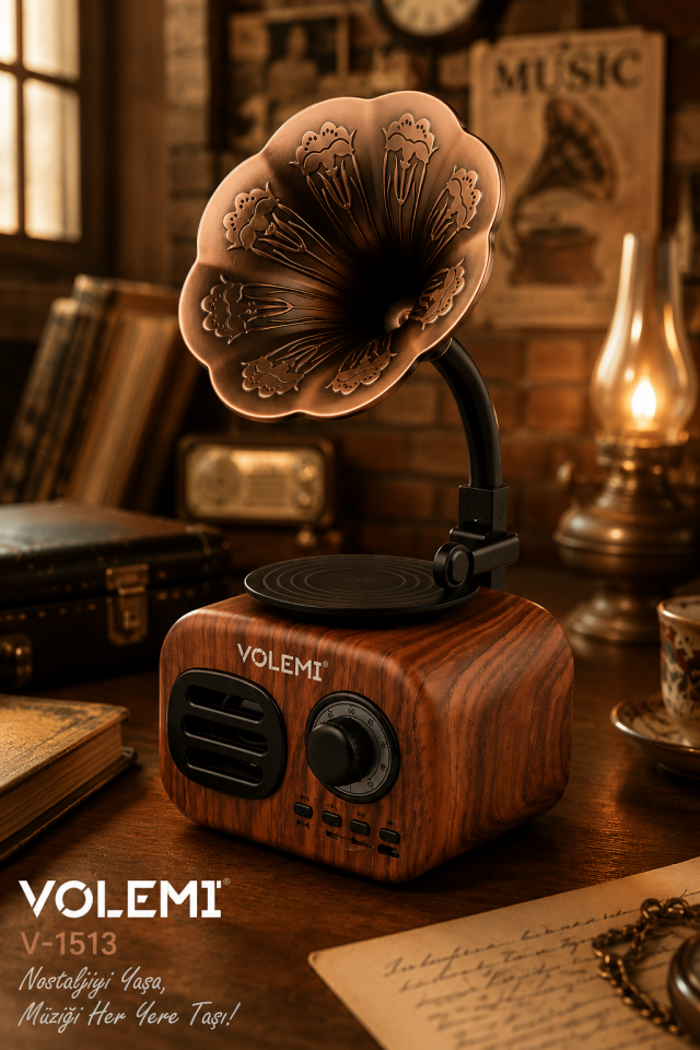 Retro Bluetooth Hoparlör Gramofon Görünümlü TF Kart MP3 3W V-1513